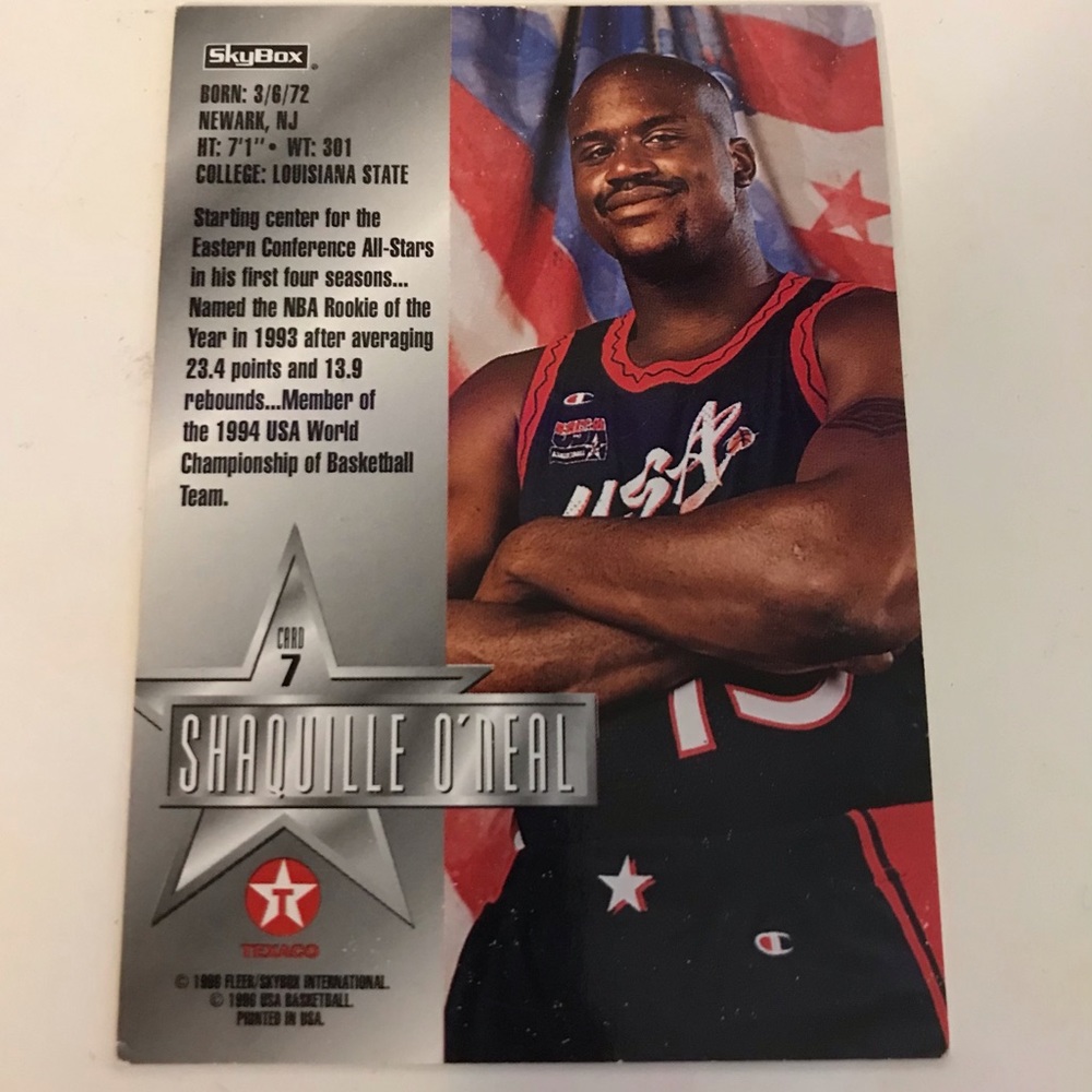 Shaquille O’Neal 1996 Skybox USA Basketball Card.